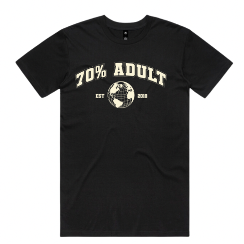 Black & Cream Collegiate Tshirt – 70 Percent Adult